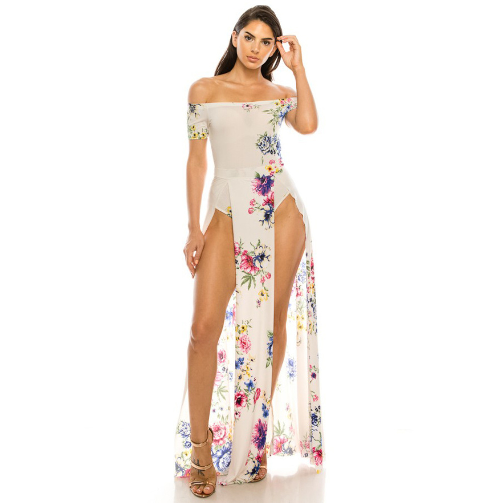 "Tulum" Floral Print Built-In Bodysuit Maxi Dress